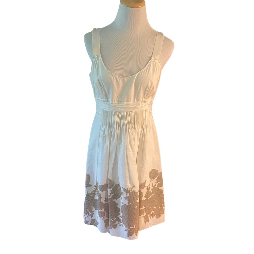 Elie Tahari Cream Sundress with Taupe Floral Hem